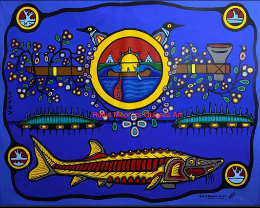 Bateau Lake Sturgeon Original Native Art Painting - Rufus Moonias Quisses Art