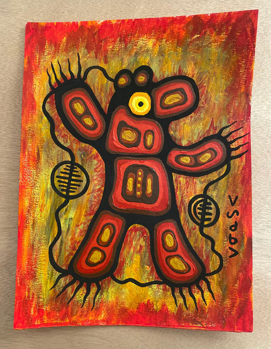 Balance with fire Makwa (Bear) Original Painting Native Art - Rufus Moonias Quisses Art